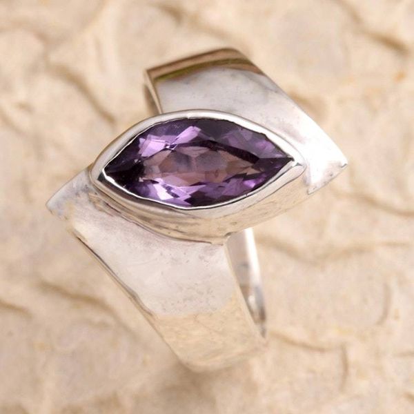 Alternate image for Hand Made Amethyst and Sterling Silver Single Stone Ring Modern Purple