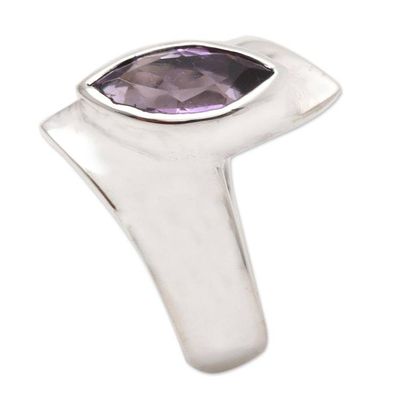 Alternate image for Hand Made Amethyst and Sterling Silver Single Stone Ring Modern Purple