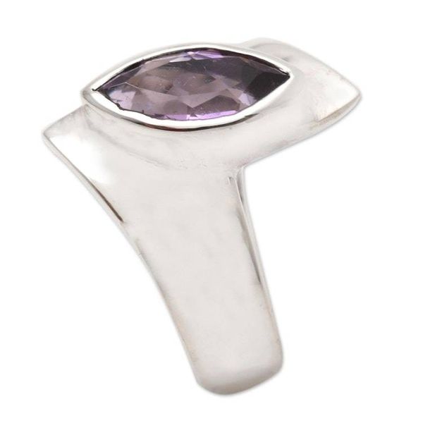 Alternate image for Hand Made Amethyst and Sterling Silver Single Stone Ring Modern Purple