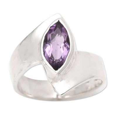 Alternate image for Hand Made Amethyst and Sterling Silver Single Stone Ring Modern Purple