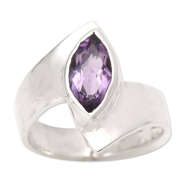 Alternate image for Hand Made Amethyst and Sterling Silver Single Stone Ring Modern Purple