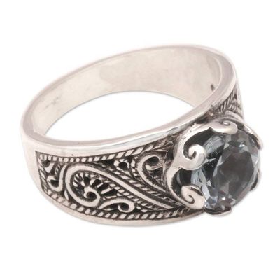 Alternate image for Two-Carat Blue Topaz Single-Stone Ring with Windy Pattern Blue Ties