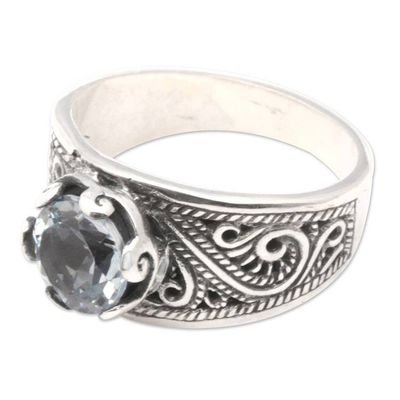 Alternate image for Two-Carat Blue Topaz Single-Stone Ring with Windy Pattern Blue Ties