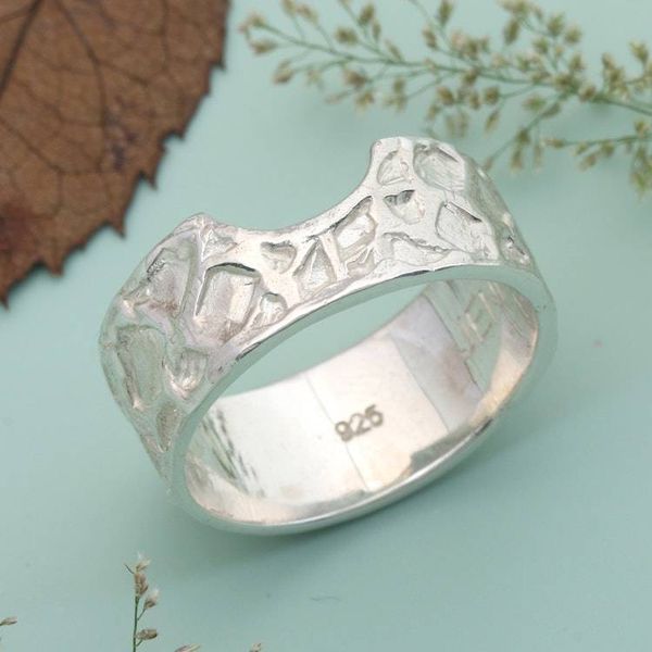 Alternate image for Modern Sterling Silver Band Ring with Textured Finish Scales of Splendor