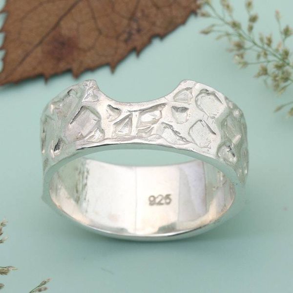 Alternate image for Modern Sterling Silver Band Ring with Textured Finish Scales of Splendor