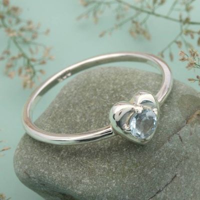 Alternate image for Heart-Themed Blue Topaz Sterling Silver Band from Java United by Love