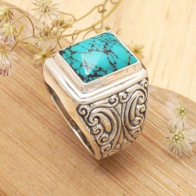 Alternate image for Unisex Sterling Silver and Reconstituted Turquoise Ring Sky Crown