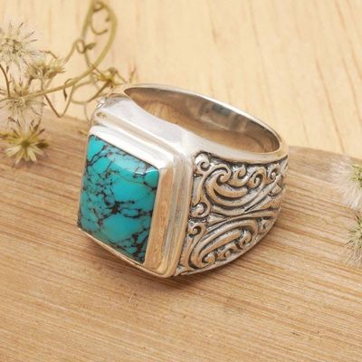 Alternate image for Unisex Sterling Silver and Reconstituted Turquoise Ring Sky Crown
