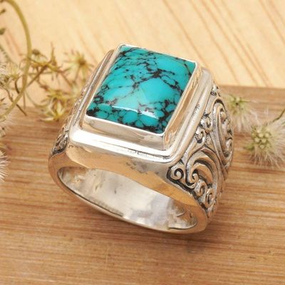 Alternate image for Unisex Sterling Silver and Reconstituted Turquoise Ring Sky Crown