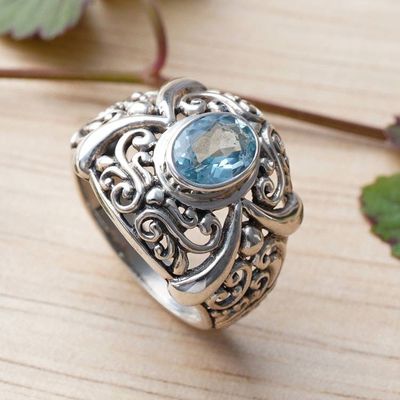 Primary image for Hand Made Sterling Silver and Blue Topaz Ring Heavenly Garden