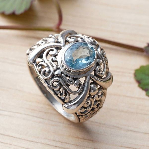 Alternate image for Hand Made Sterling Silver and Blue Topaz Ring Heavenly Garden
