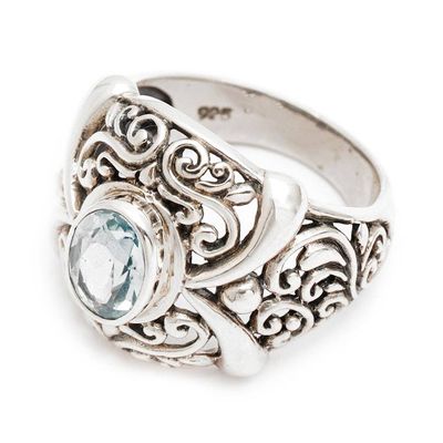 Alternate image for Hand Made Sterling Silver and Blue Topaz Ring Heavenly Garden