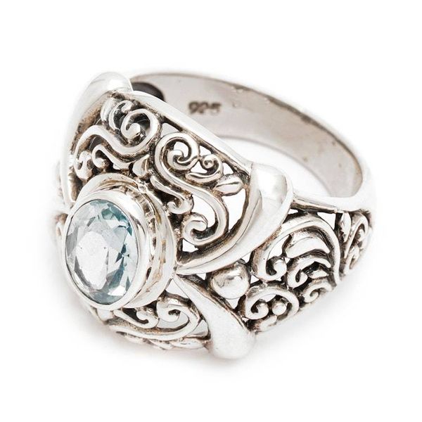 Alternate image for Hand Made Sterling Silver and Blue Topaz Ring Heavenly Garden
