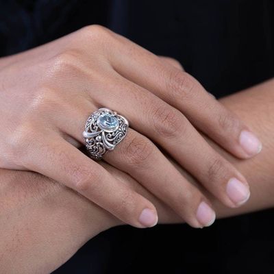 Alternate image for Hand Made Sterling Silver and Blue Topaz Ring Heavenly Garden