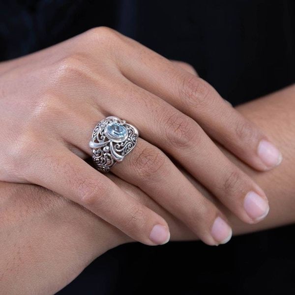 Alternate image for Hand Made Sterling Silver and Blue Topaz Ring Heavenly Garden