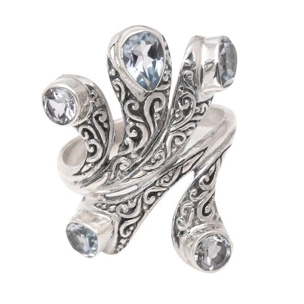 Alternate image for Faceted Blue Topaz Cocktail Ring Made from Sterling Silver Compassionate Hands