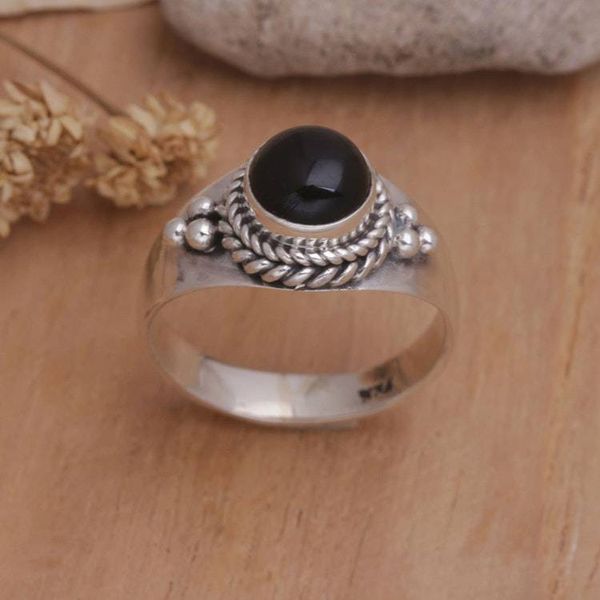 Alternate image for Onyx and Sterling Silver Ring Promise Me