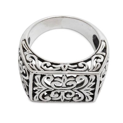 Alternate image for Mens Unique Sterling Silver Ring from Indonesia Emperor