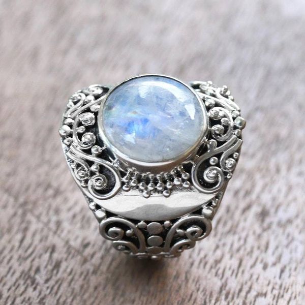 Alternate image for Rainbow Moonstone Cocktail Ring from Bali Nighttime Garden