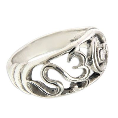Alternate image for Womens Handmade Om Symbol Silver Band Ring Sukawati Om Kara