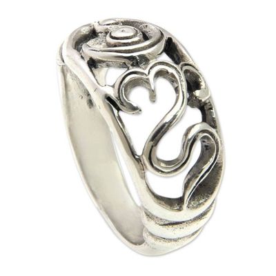 Alternate image for Womens Handmade Om Symbol Silver Band Ring Sukawati Om Kara