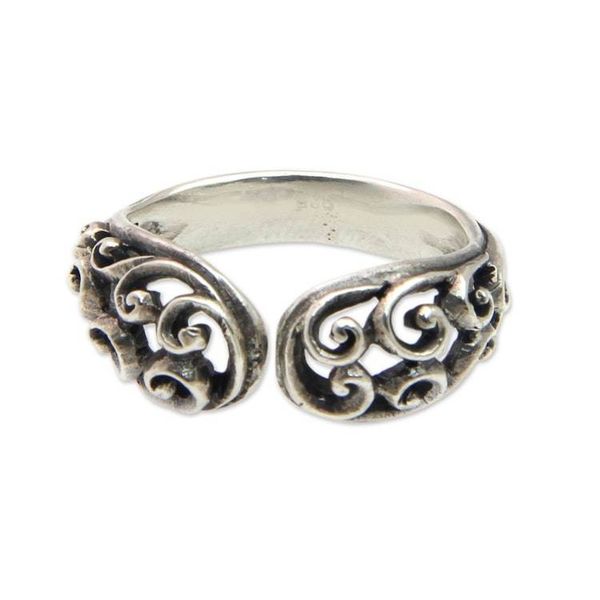 Alternate image for Balinese Sterling Silver Handcrafted Lacy Wrap Ring Jasmine Vine