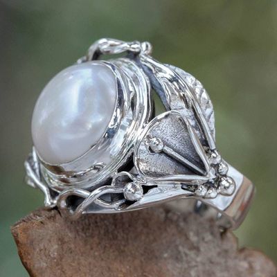Main image for Handcrafted Silver and Pearl Cocktail Ring Nest of Lilies