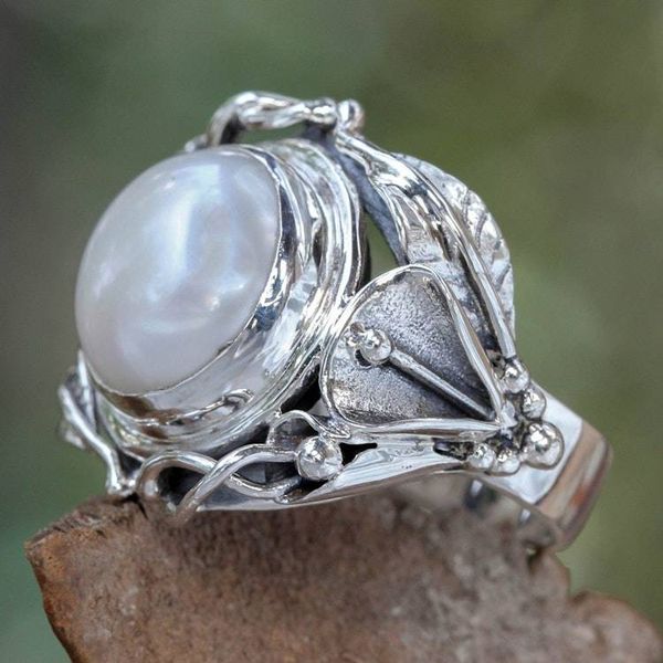 Alternate image for Handcrafted Silver and Pearl Cocktail Ring Nest of Lilies