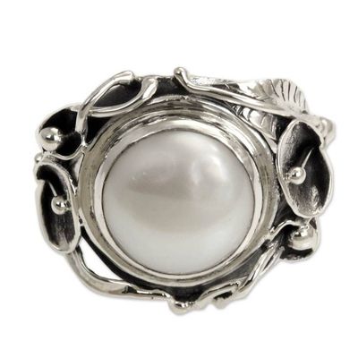Alternate image for Handcrafted Silver and Pearl Cocktail Ring Nest of Lilies