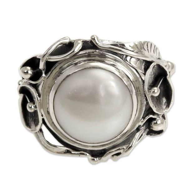 Alternate image for Handcrafted Silver and Pearl Cocktail Ring Nest of Lilies