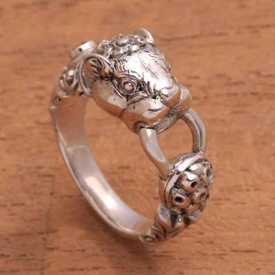 Alternate image for Fair Trade Sterling Silver Band Ring Silver Tiger