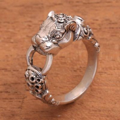 Alternate image for Fair Trade Sterling Silver Band Ring Silver Tiger