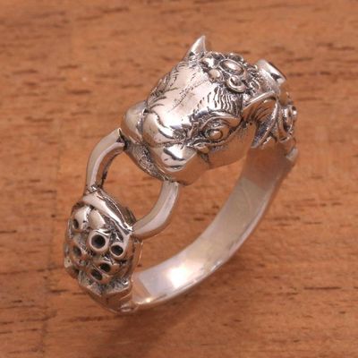 Alternate image for Fair Trade Sterling Silver Band Ring Silver Tiger