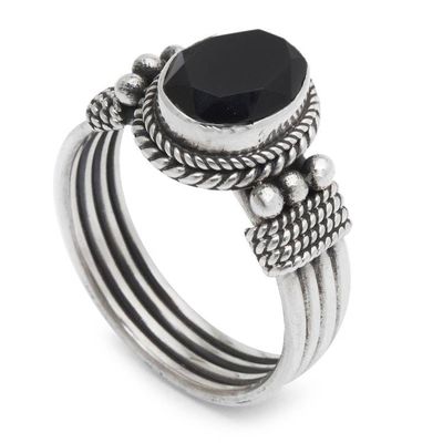 Alternate image for Sterling Silver and Onyx Ring Bali Glow