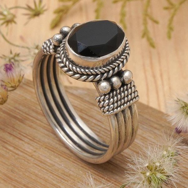 Alternate image for Sterling Silver and Onyx Ring Bali Glow