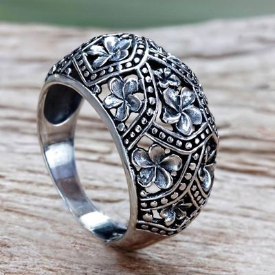 Alternate image for Handmade Floral Sterling Silver Dome Ring Frangipani Mystique