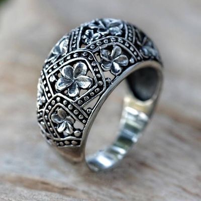 Alternate image for Handmade Floral Sterling Silver Dome Ring Frangipani Mystique