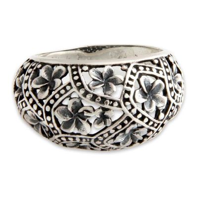 Alternate image for Handmade Floral Sterling Silver Dome Ring Frangipani Mystique