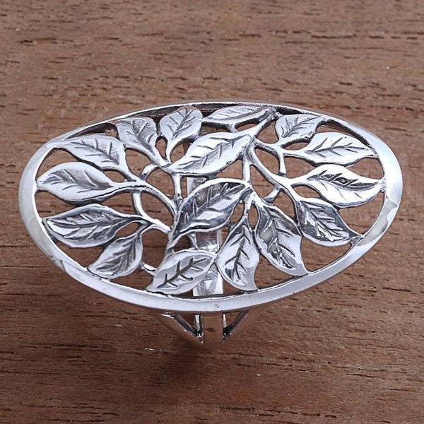Alternate image for Leaf Motif Sterling Silver Cocktail Ring from Bali Many Leaves
