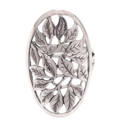 Alternate image for Leaf Motif Sterling Silver Cocktail Ring from Bali Many Leaves