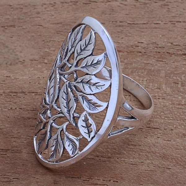 Alternate image for Leaf Motif Sterling Silver Cocktail Ring from Bali Many Leaves