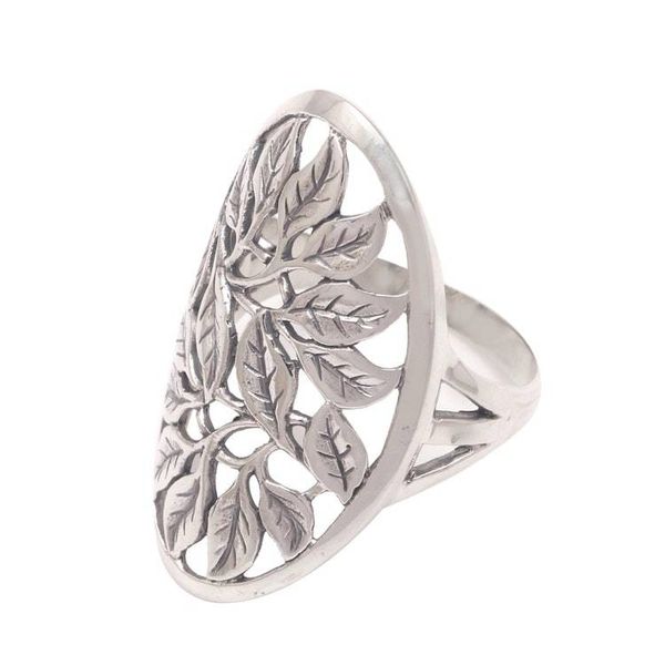 Alternate image for Leaf Motif Sterling Silver Cocktail Ring from Bali Many Leaves