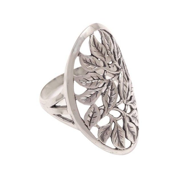 Alternate image for Leaf Motif Sterling Silver Cocktail Ring from Bali Many Leaves