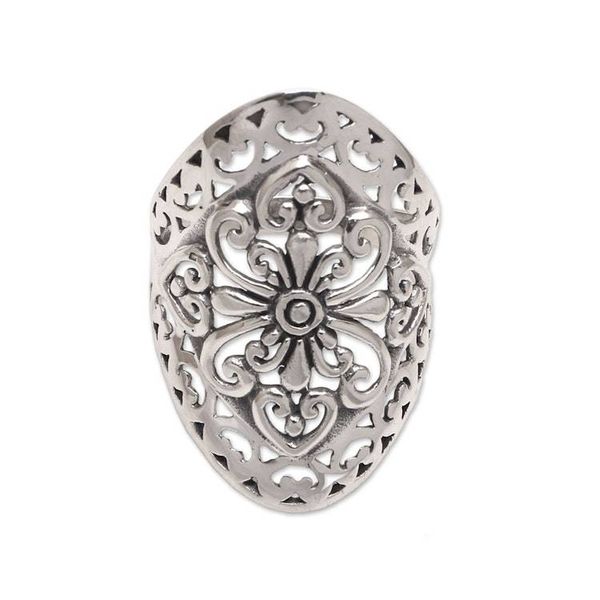Alternate image for Openwork Pattern Sterling Silver Cocktail Ring from Bali Openwork Flower