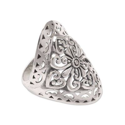 Alternate image for Openwork Pattern Sterling Silver Cocktail Ring from Bali Openwork Flower