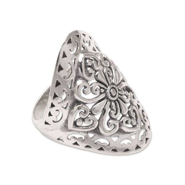 Alternate image for Openwork Pattern Sterling Silver Cocktail Ring from Bali Openwork Flower
