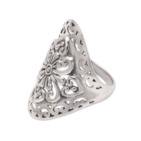Alternate image for Openwork Pattern Sterling Silver Cocktail Ring from Bali Openwork Flower