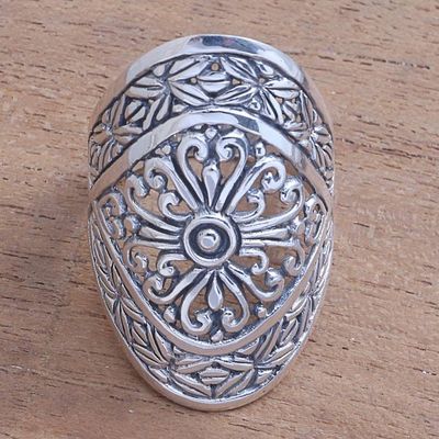Alternate image for Bamboo Leaf Sterling Silver Cocktail Ring from Bali Bamboo Elegance