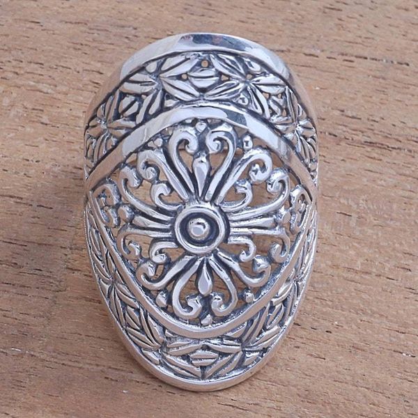 Alternate image for Bamboo Leaf Sterling Silver Cocktail Ring from Bali Bamboo Elegance
