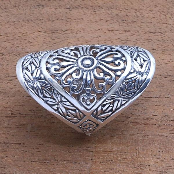 Alternate image for Bamboo Leaf Sterling Silver Cocktail Ring from Bali Bamboo Elegance